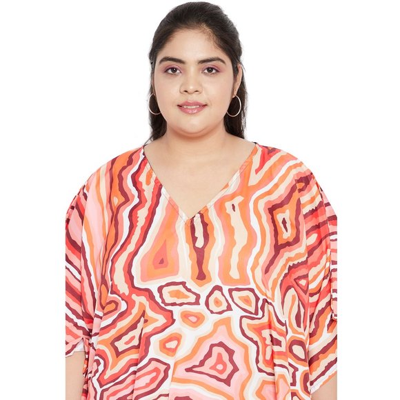 Gypsie Blu Women Polyester Orange Abstract Printed Caftan Dress Stylish Maxi - Picture 8 of 10